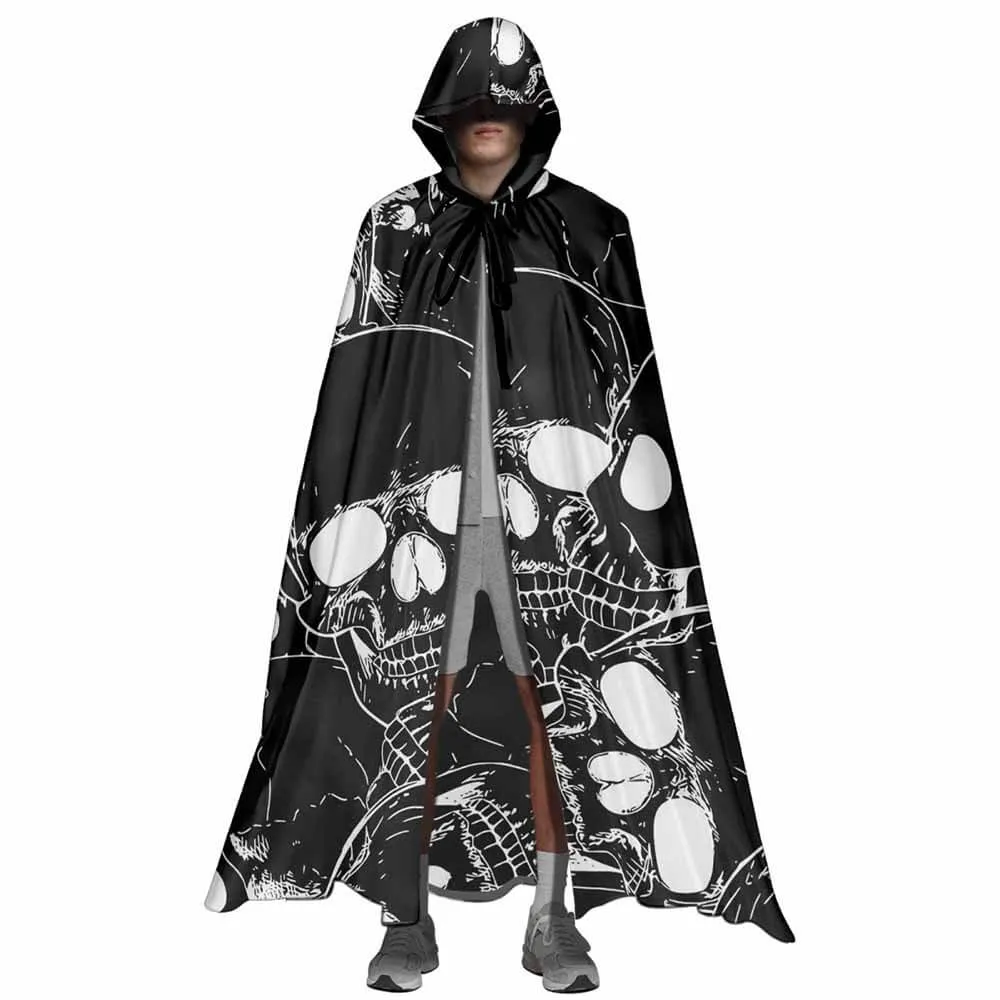Skull Print Strap Hooded Cape