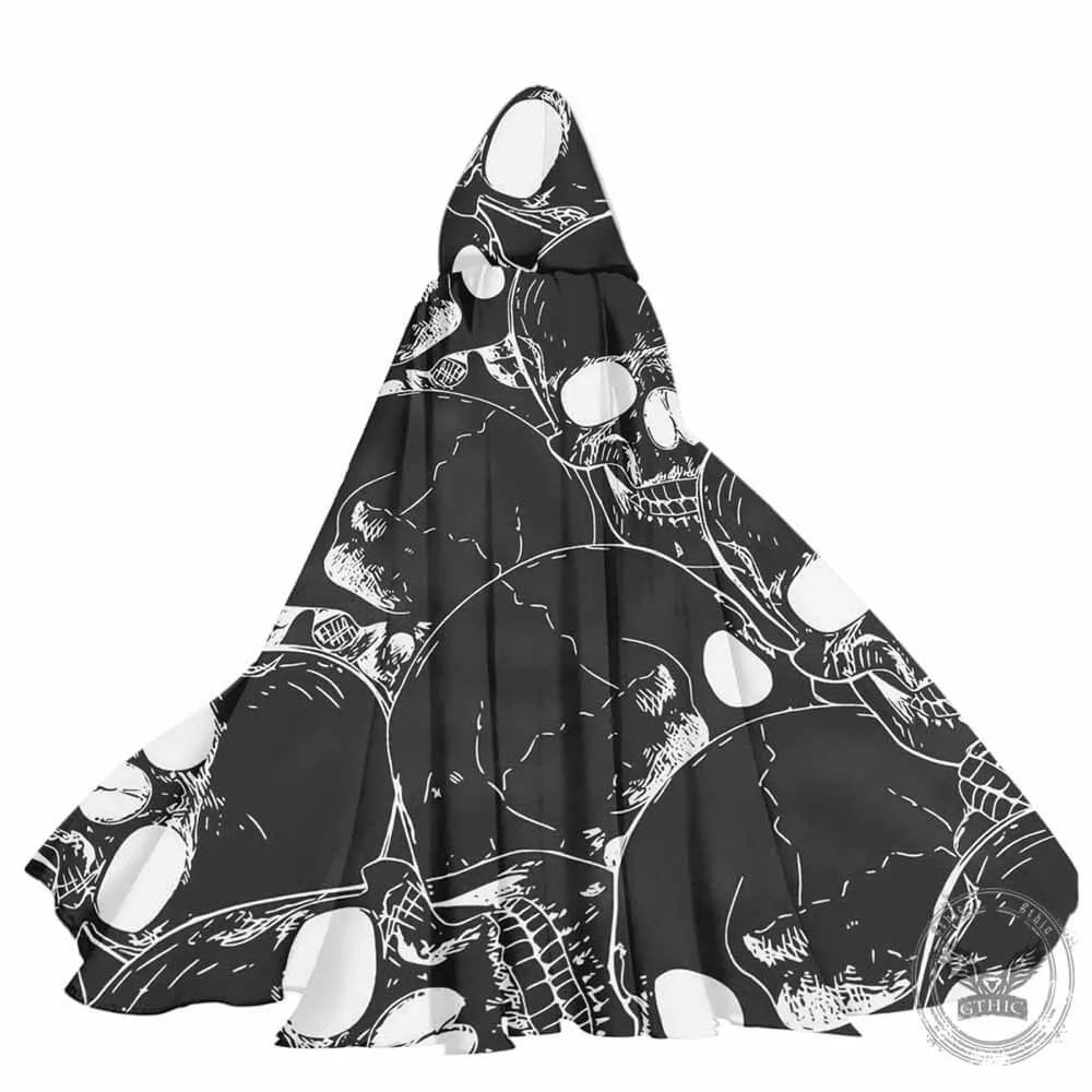 Skull Print Strap Hooded Cape
