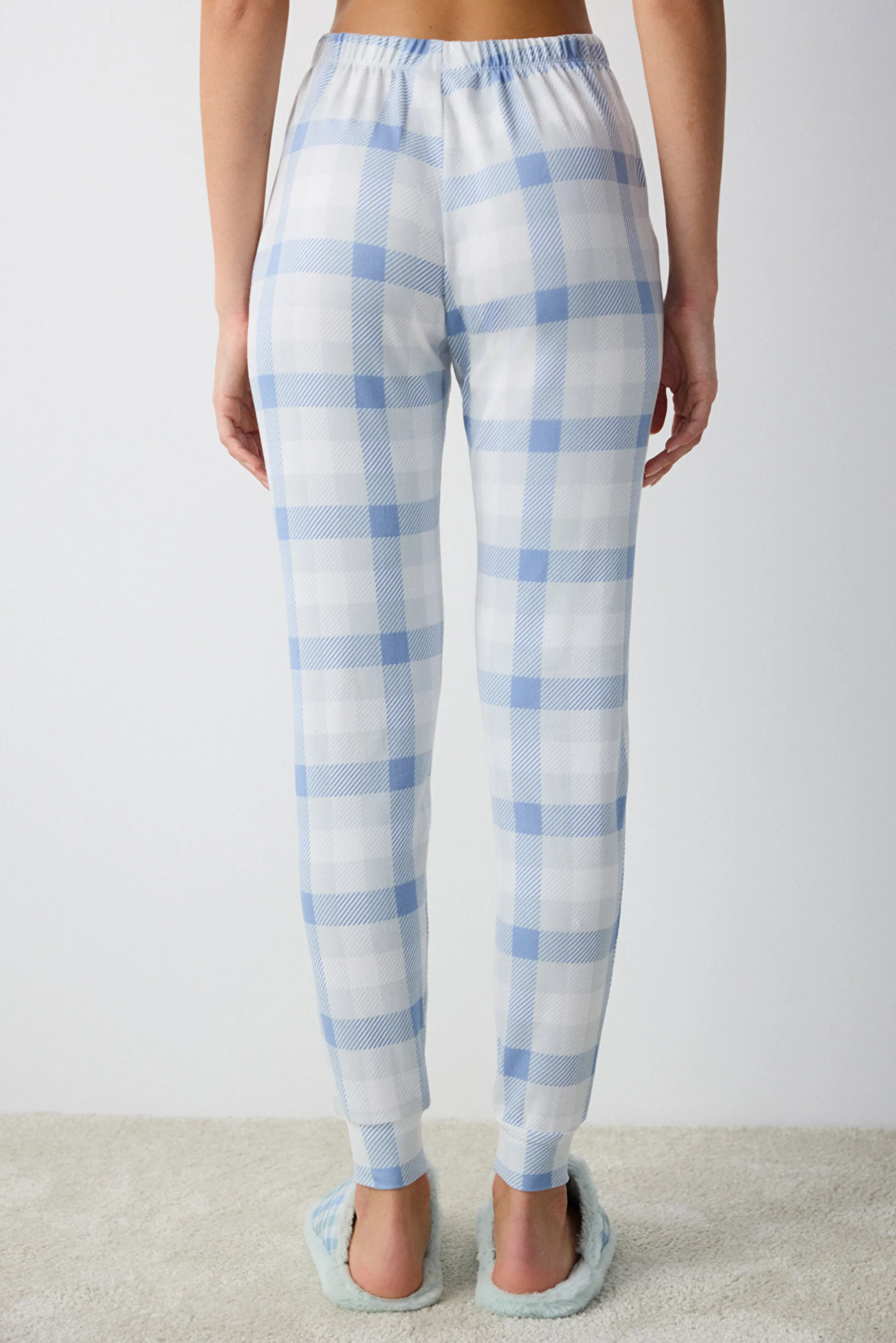 Sleepy Gingham Light Blue Thermal Pajama Bottoms