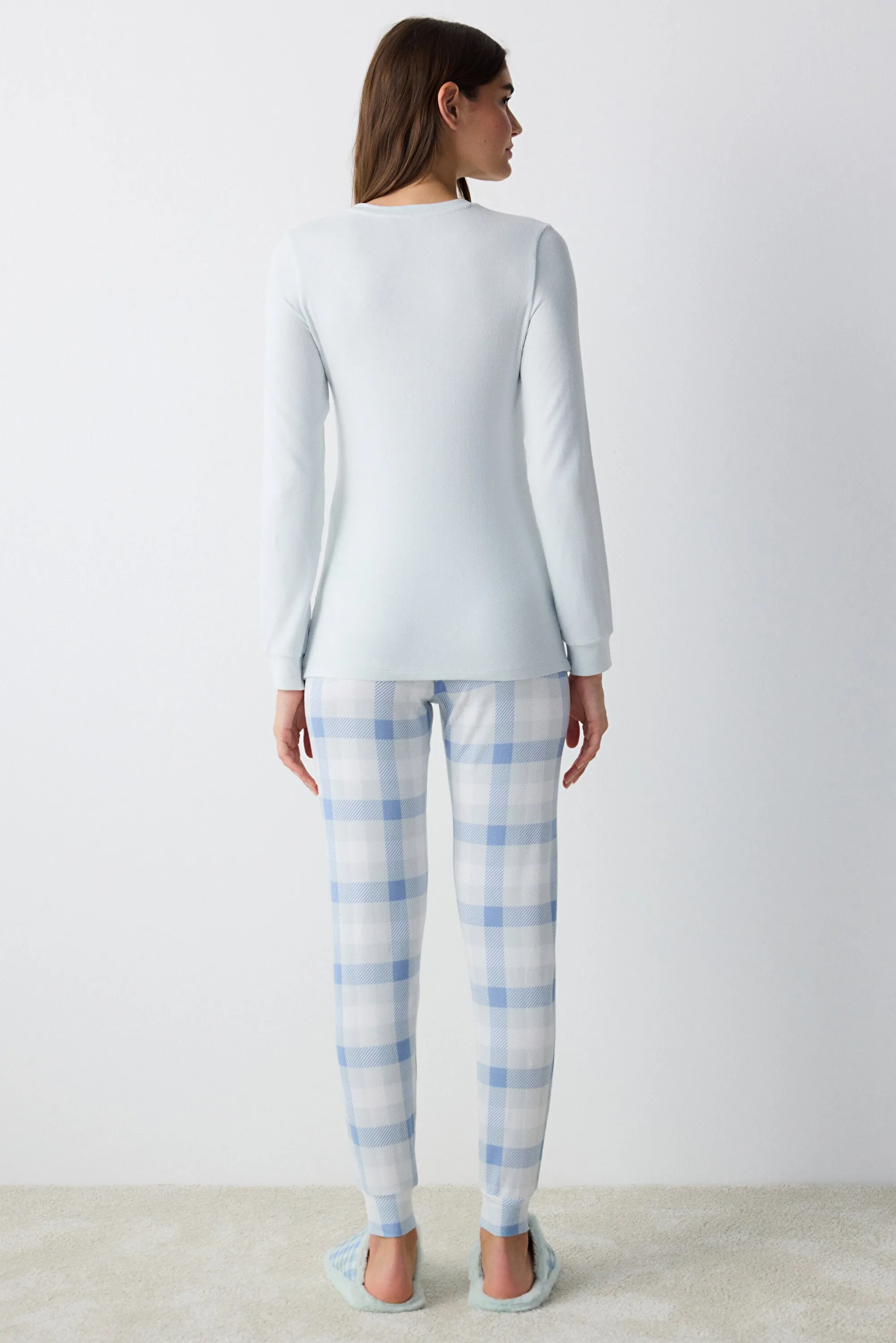 Sleepy Gingham Light Blue Thermal Pajama Bottoms