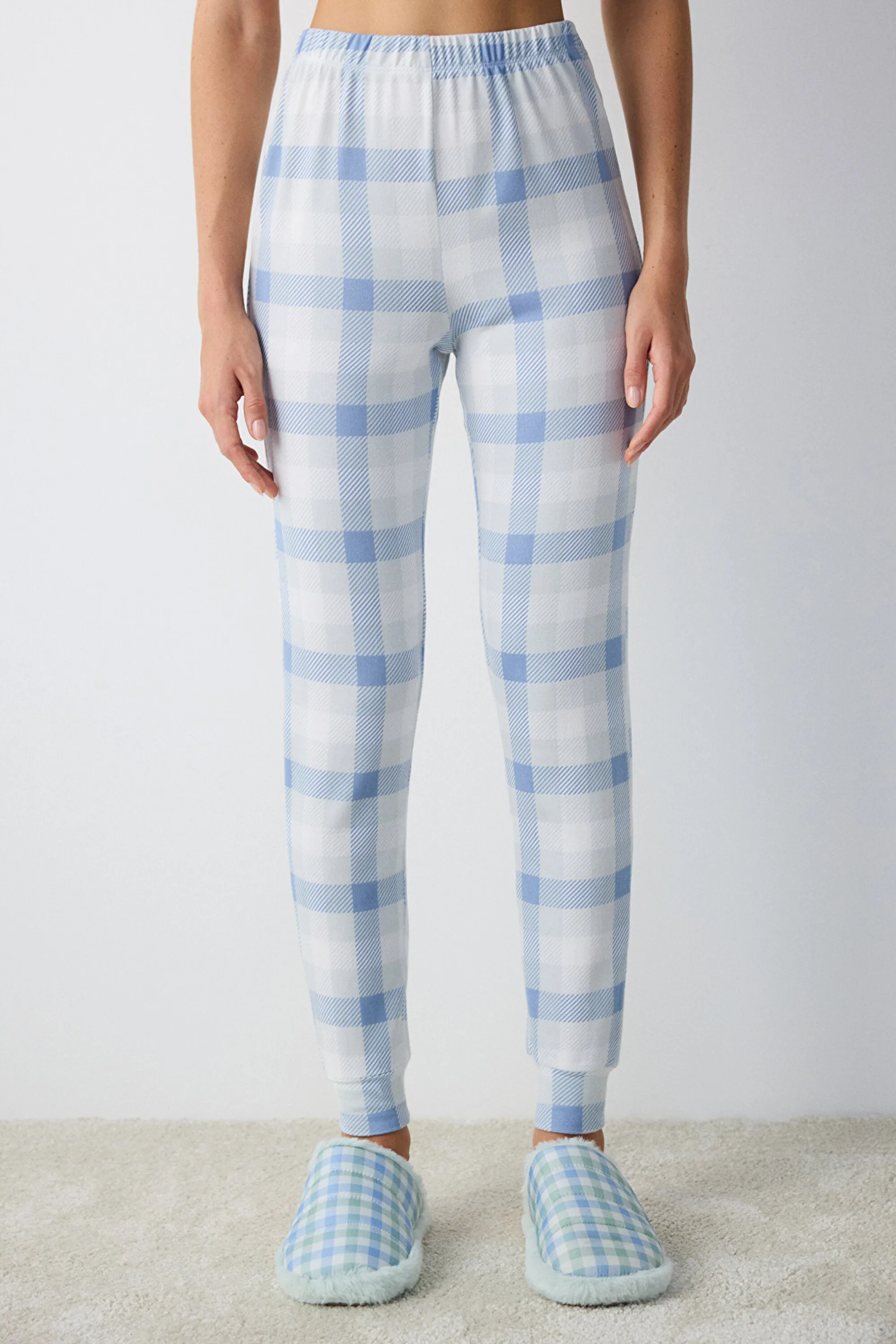 Sleepy Gingham Light Blue Thermal Pajama Bottoms