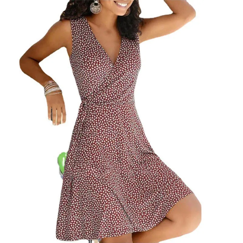 Slim-fit Printed Lace-up Sleeveless Dress