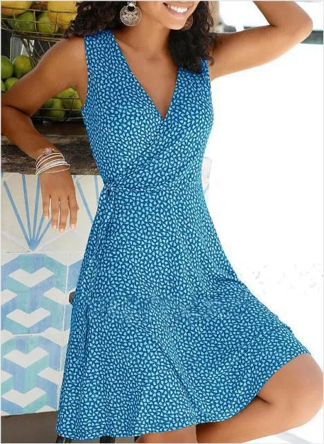 Slim-fit Printed Lace-up Sleeveless Dress