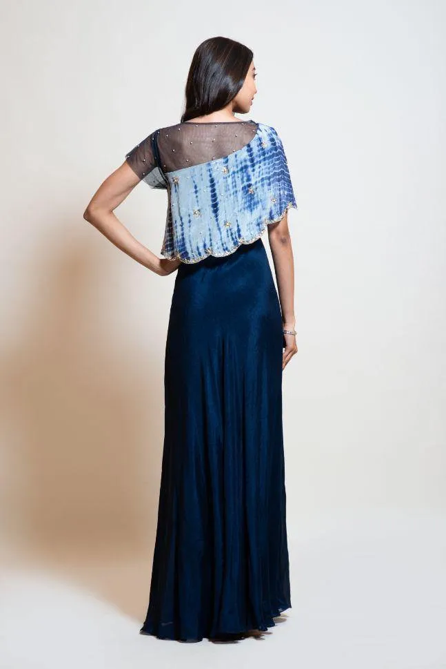 Smriti Apparel's Navy Blue Leheriya Cape Gowns - Rent