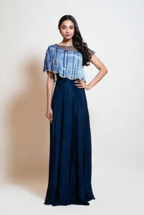 Smriti Apparel's Navy Blue Leheriya Cape Gowns - Rent
