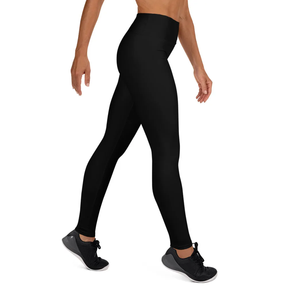 Solid Black Women's Tights, Black Solid Color Women's Comfy Stretchy Yoga Leggings Pants- Made in USA