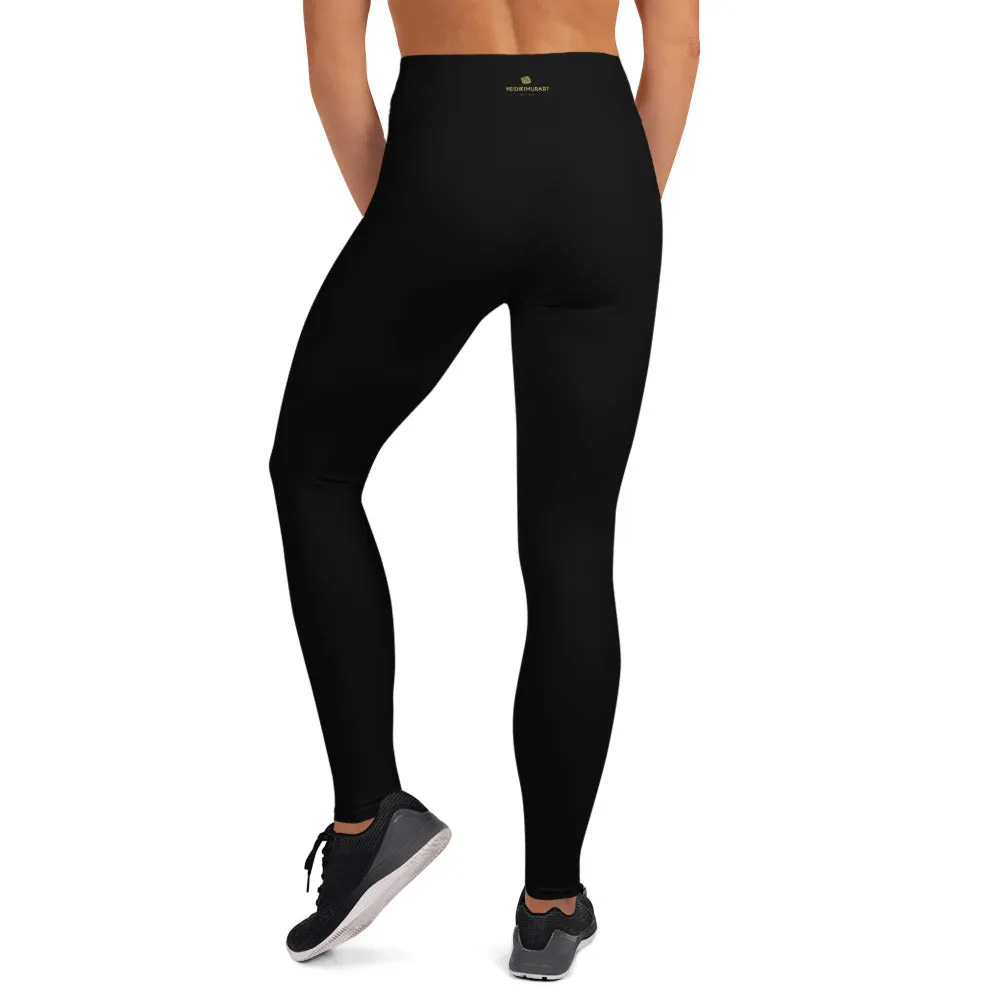 Solid Black Women's Tights, Black Solid Color Women's Comfy Stretchy Yoga Leggings Pants- Made in USA