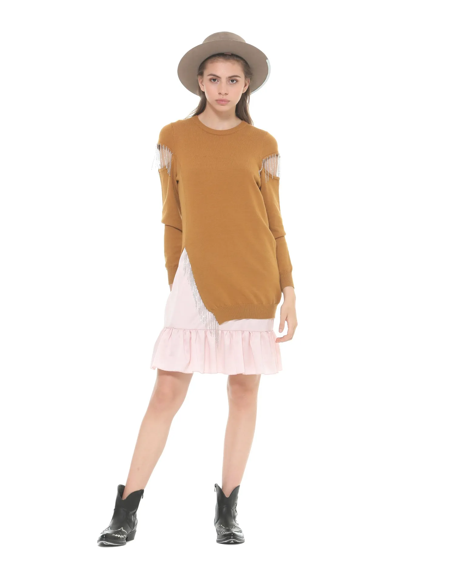 Sweater with satin dress