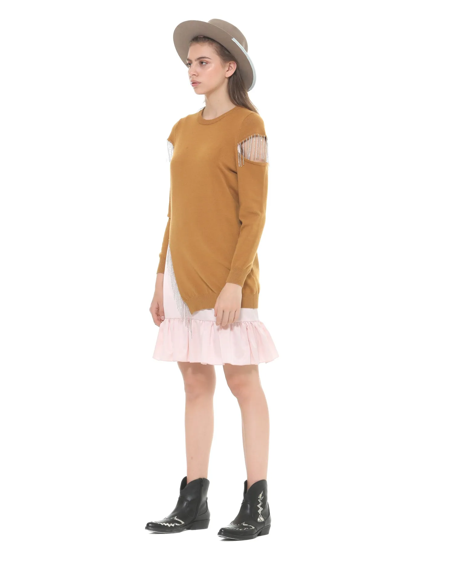Sweater with satin dress