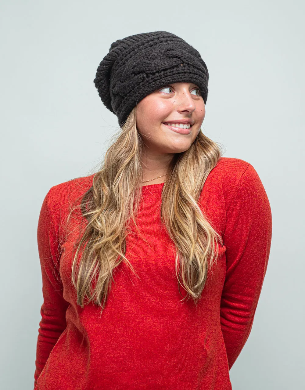 Thick Cable Hem Beanie in Tobbaco