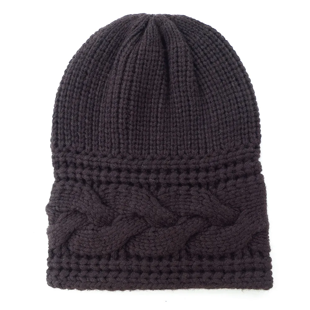 Thick Cable Hem Beanie in Tobbaco