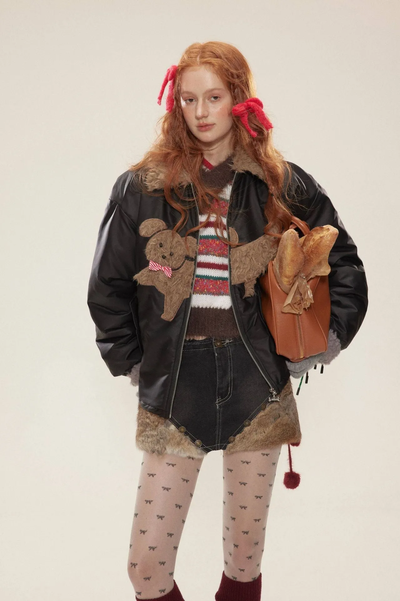 TODAMU® new winter new American cute embroidered fur collar cotton jacket