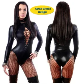 Trendy Latex Leather Catsuit Lingerie Bodysuit