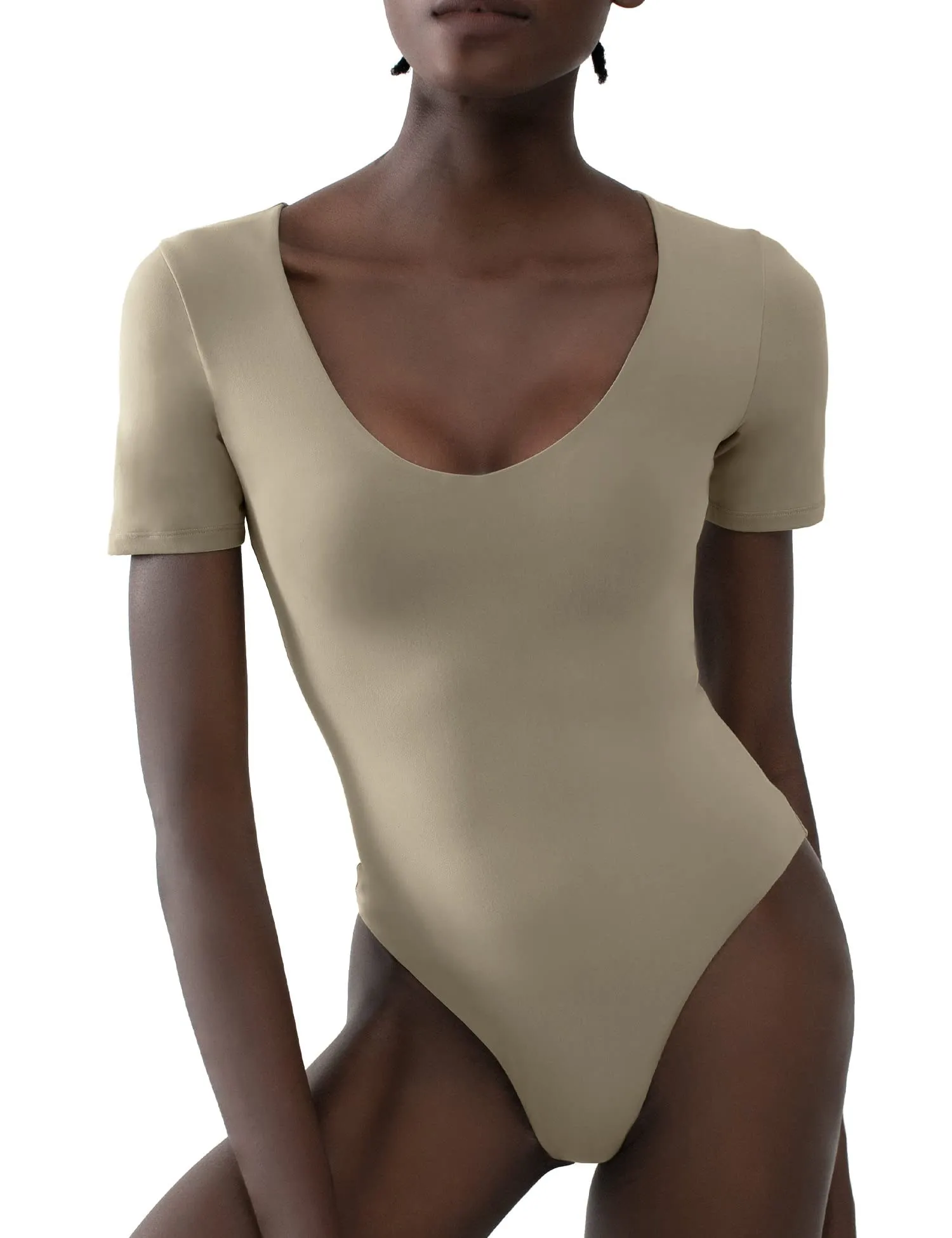 V Neck Short Sleeve Bodysuit