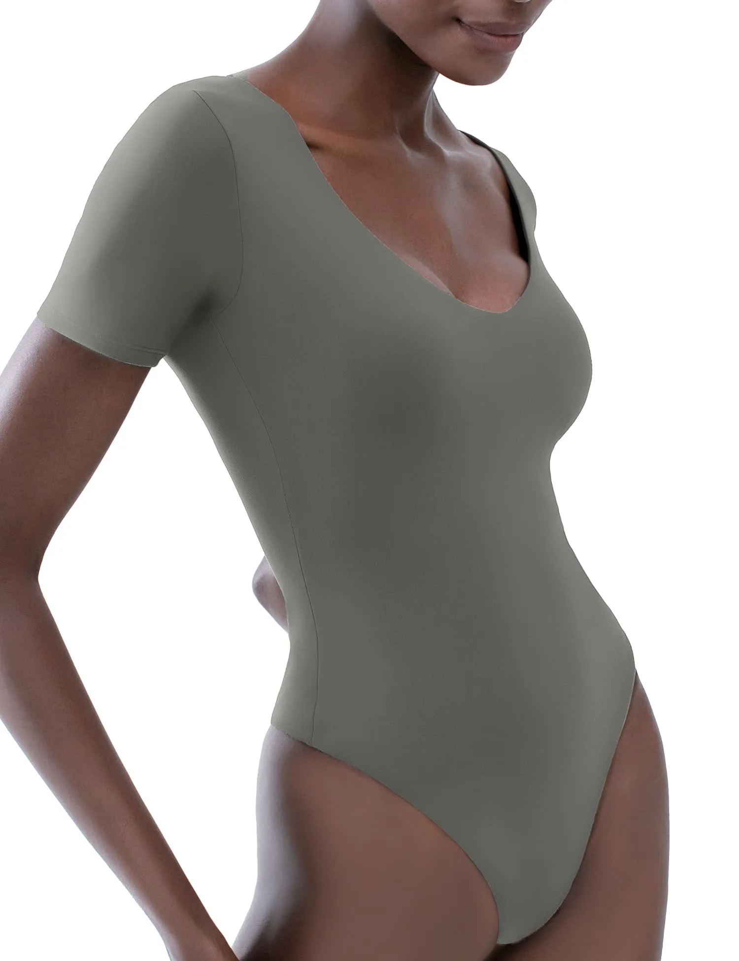 V Neck Short Sleeve Bodysuit
