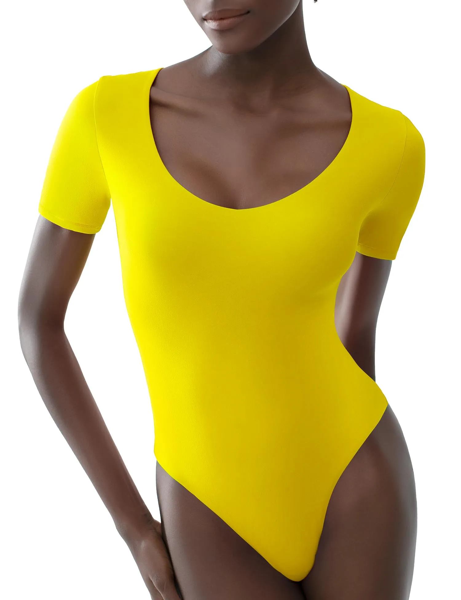 V Neck Short Sleeve Bodysuit