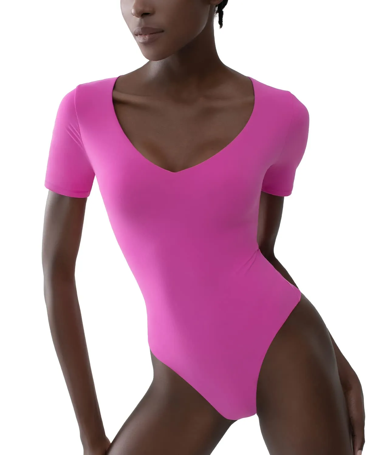 V Neck Short Sleeve Bodysuit