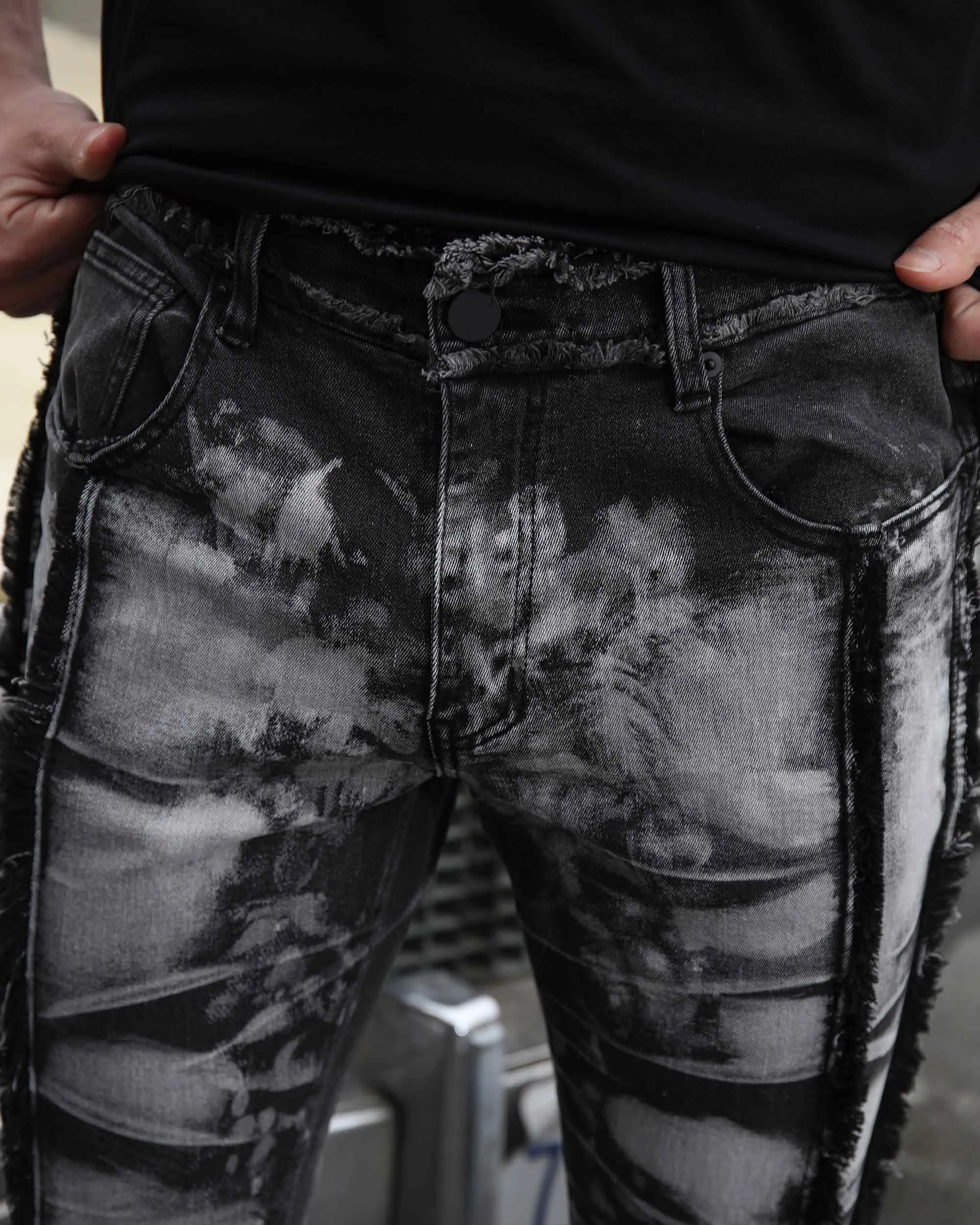 Vintage Black Stacked Jeans with Tassel Detailing-Mexico Local Delivery