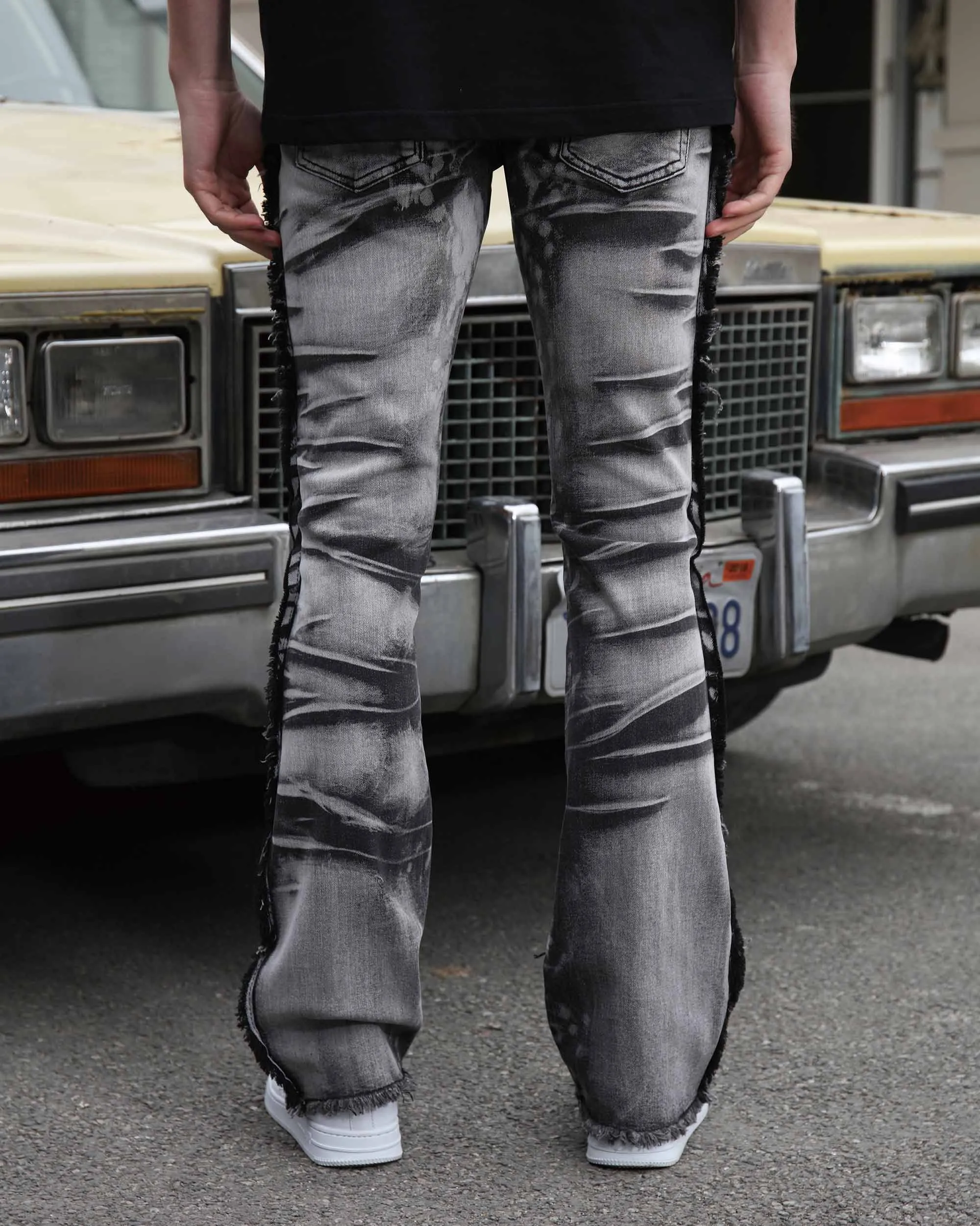 Vintage Black Stacked Jeans with Tassel Detailing-Mexico Local Delivery