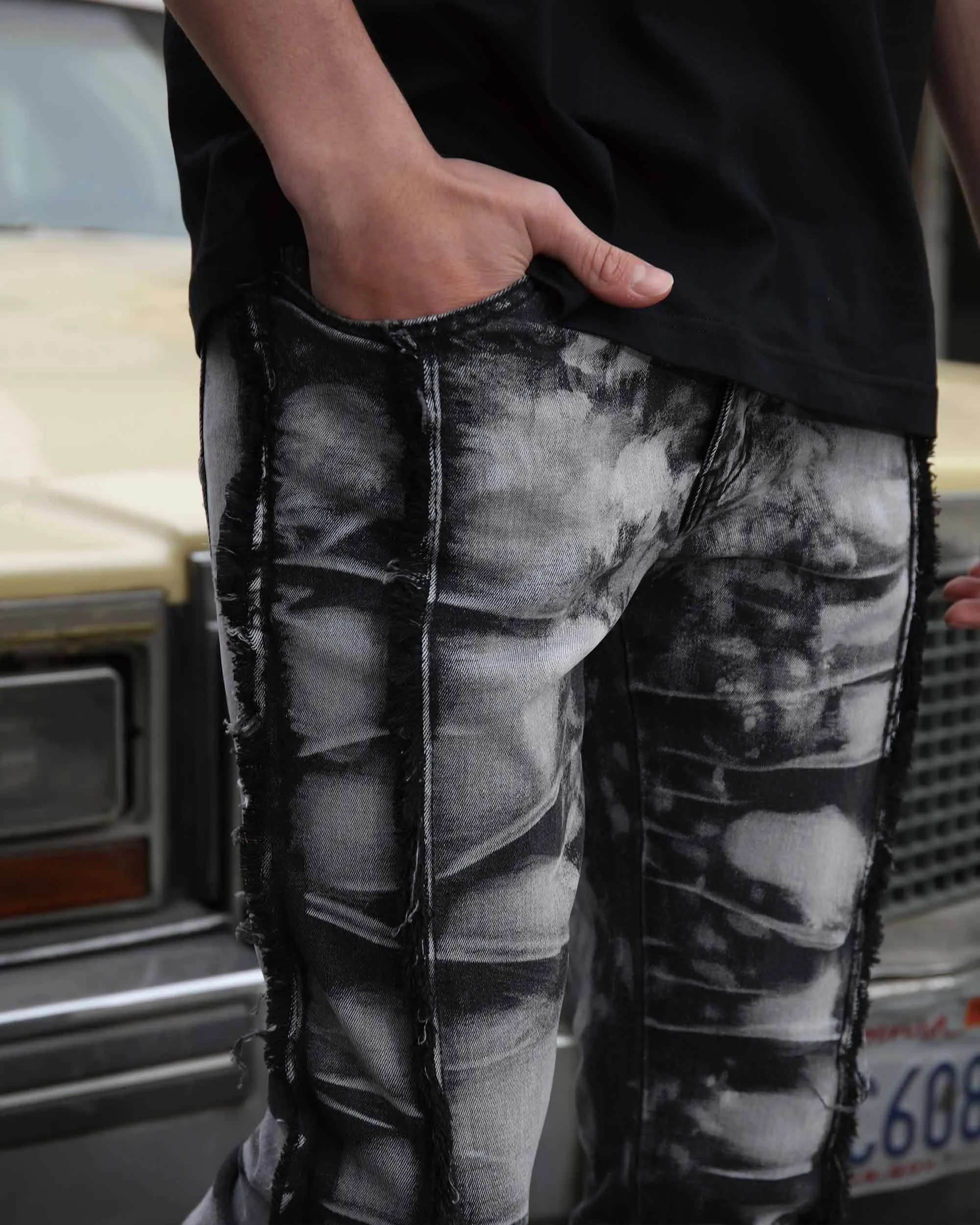 Vintage Black Stacked Jeans with Tassel Detailing-Mexico Local Delivery