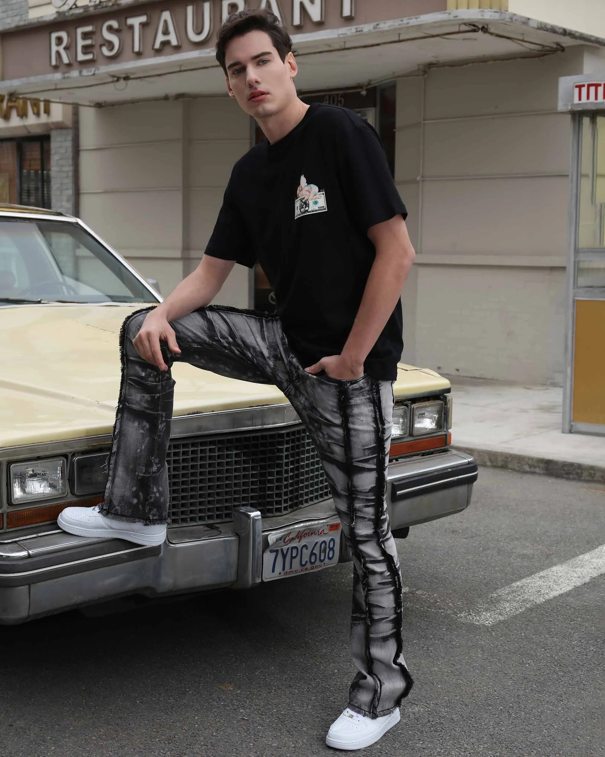 Vintage Black Stacked Jeans with Tassel Detailing-Mexico Local Delivery