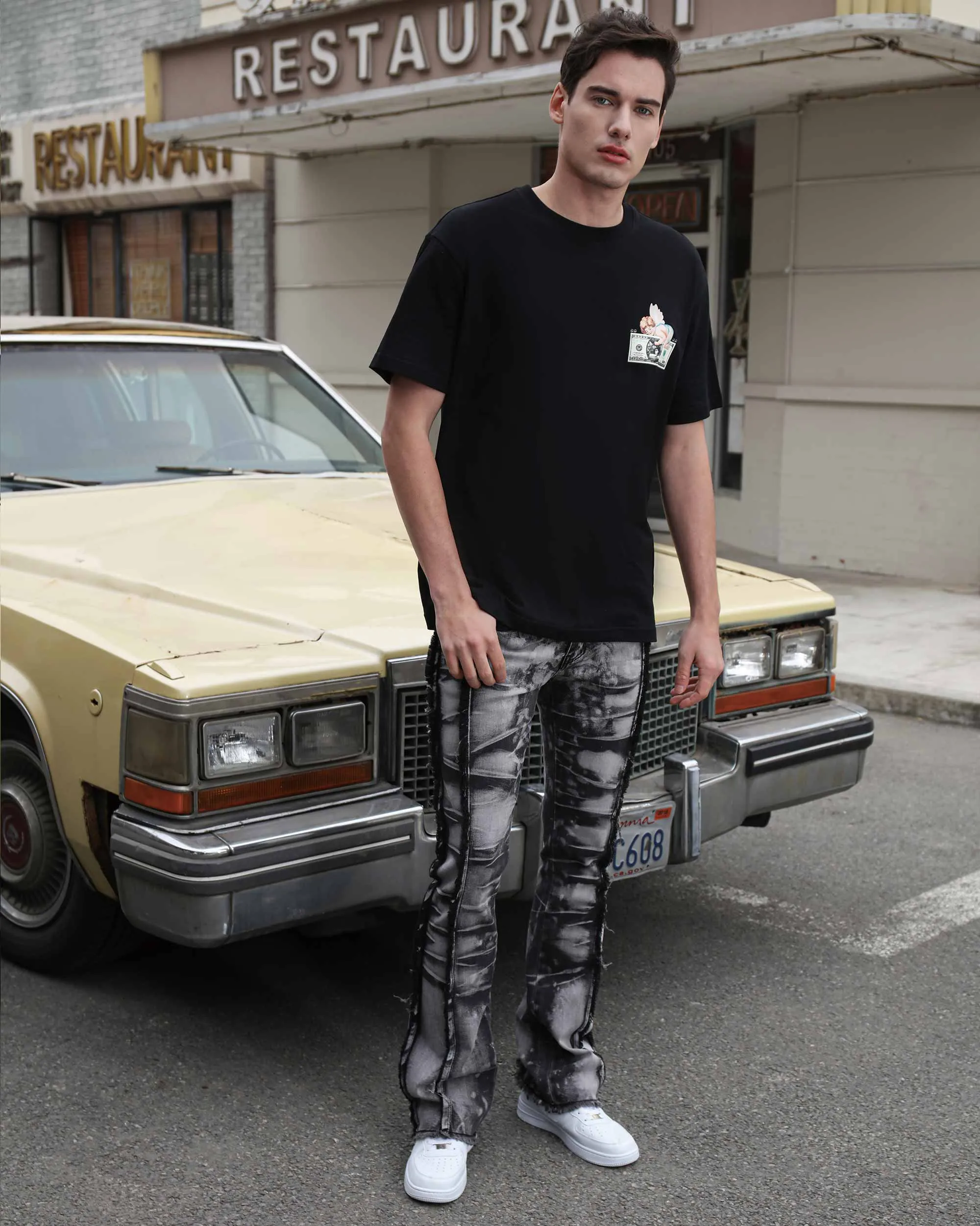Vintage Black Stacked Jeans with Tassel Detailing-Mexico Local Delivery