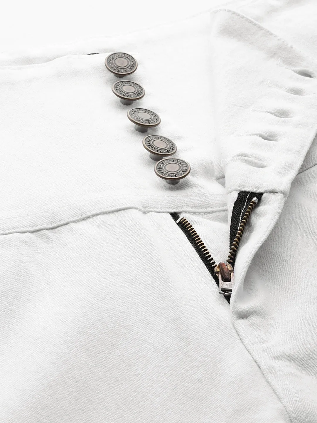 White Metal Button High Waist Jeans