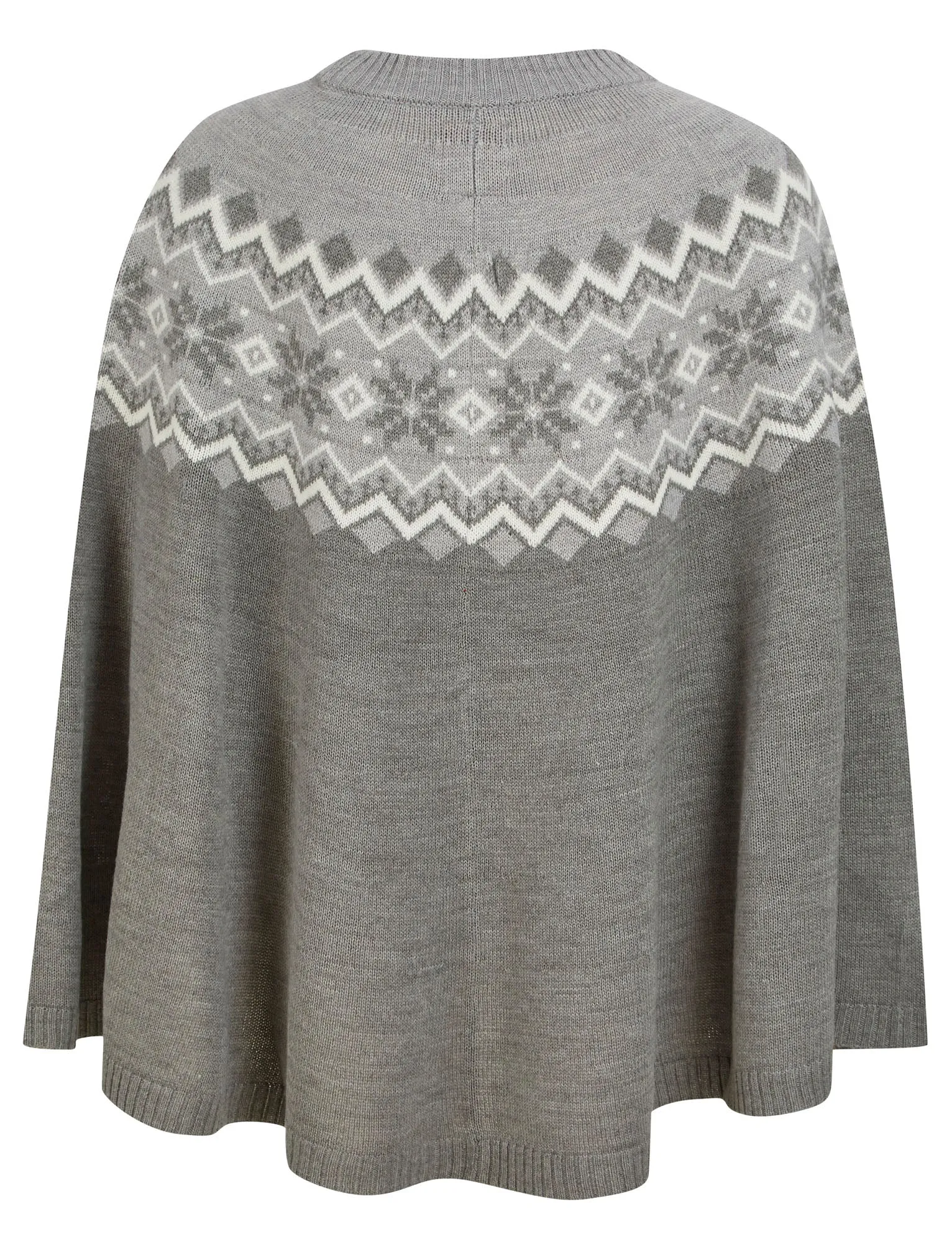 Women's Elin Snowflake Print Novelty Knitted Poncho Cape in Mid Grey Marl - Merry Christmas