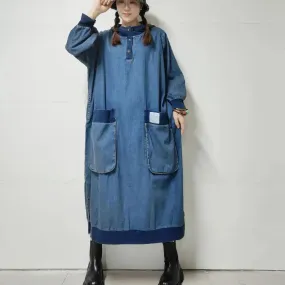 Women's Retro Dress Style Loose Fit Hooded Denim Dress for Spring